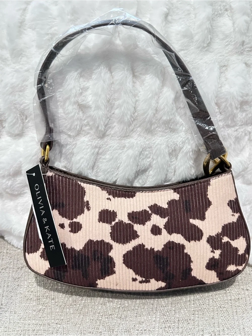 Olivia & Kate Brown and Cream Cow-Print Shoulder Bag